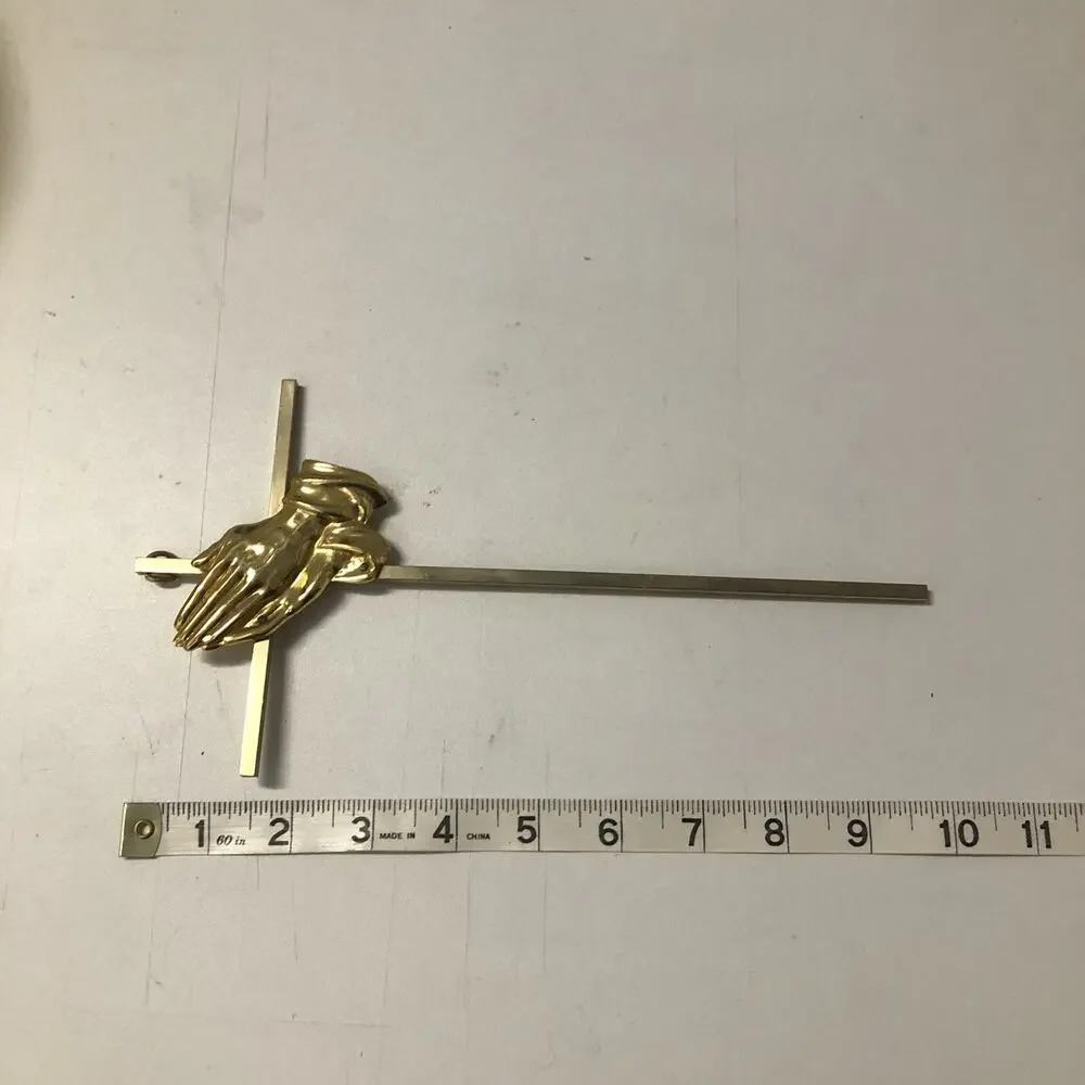 MCM Gold Tone Brass Minimalist Super Skinny Wall Cross Crucifix w/Praying Hands